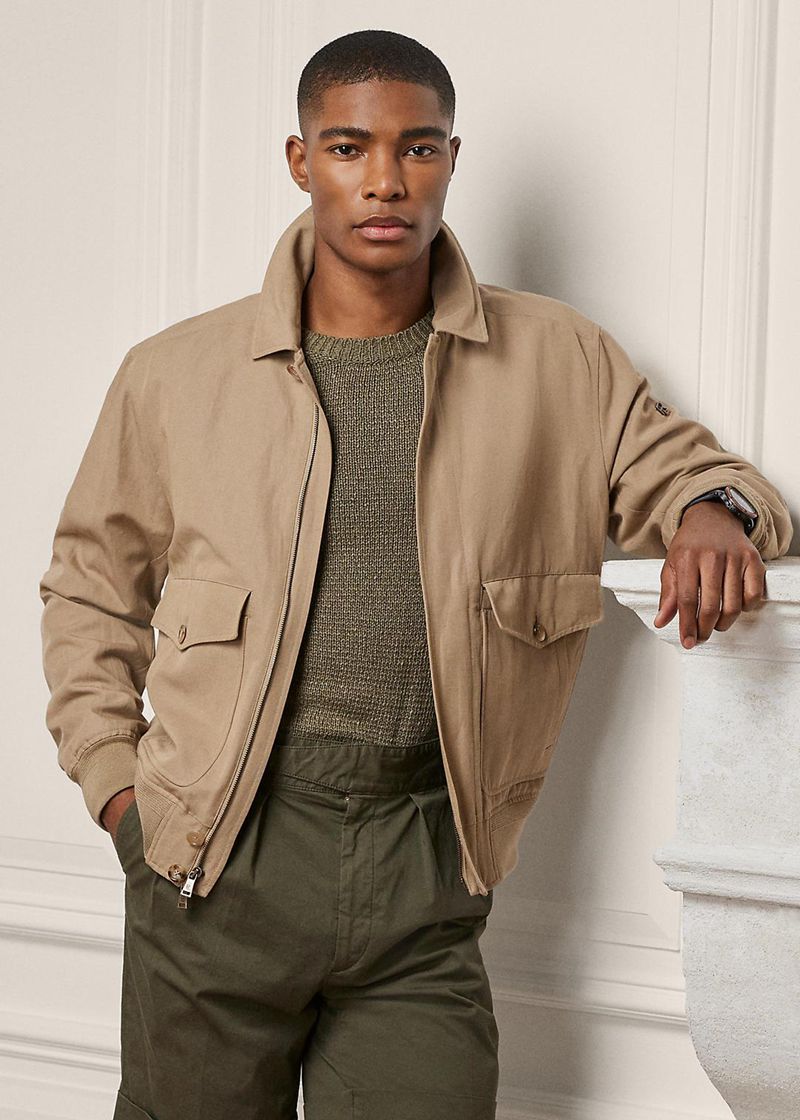 Kurtka Purple Label Męska Khaki Aidan Cotton-Linen Bomber 250361-LBA